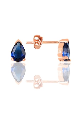 Gümüş Rose Safir Renkli Dorica Damla Kolye ve Çivi Modeli Küpe Se