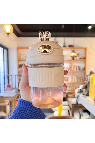 Taşınabilir Sevimli Karikatür Tavşan Su Bardağı-pembe