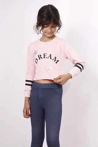 Toontoy Kız Çocuk Yıldızlı Dream Baskılı Sweatshirt Pembe Melanj