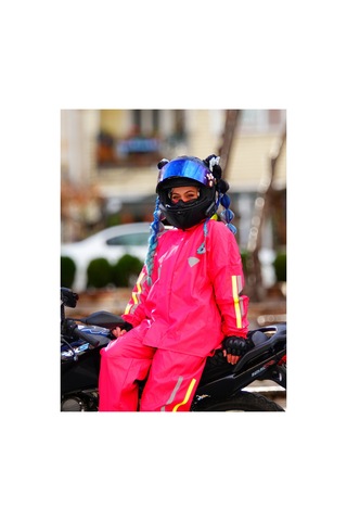 Outdo Kadın Motorcu Yağmurluğu Fuşya Reflektör Ve Neon Baskılı Diğer