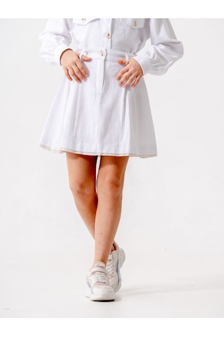 Kız Çocuk Garnili Kot Etek 2603 Beyaz