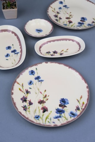 Tabak Evi Porselen Morden Kahvaltı Ve İkram Takımı 6 Kişilik 14 Parça Çok Renkli