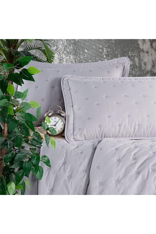 Clasy Microfiber Nakışlı Çift Kişilik Yatak Örtüsü Seti Aspendos Gri