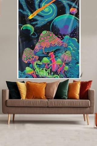 Pelangi Uzaydaki Renkli Mantarlar Desenli Leke Tutmaz Kadife Dokulu Kumaş Duvar Örtüsü Duvar Halısı Tapestry Wll17