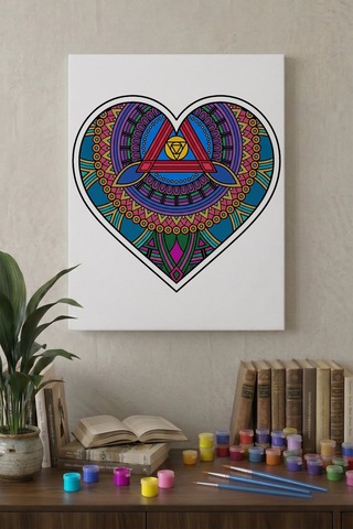 Kalp Desenli Mandala Ahşap Boyama Seti 40x50 Cm