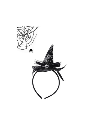 Halloween Şapkalı Cadı Taç Siyah Beyaz Örümcek Desen Genel