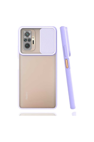 Noktaks - Xiaomi Uyumlu Xiaomi Redmi Note 10 Pro - Kılıf Slayt Sürgülü Arkası Buzlu Lensi Kapak - Sarı