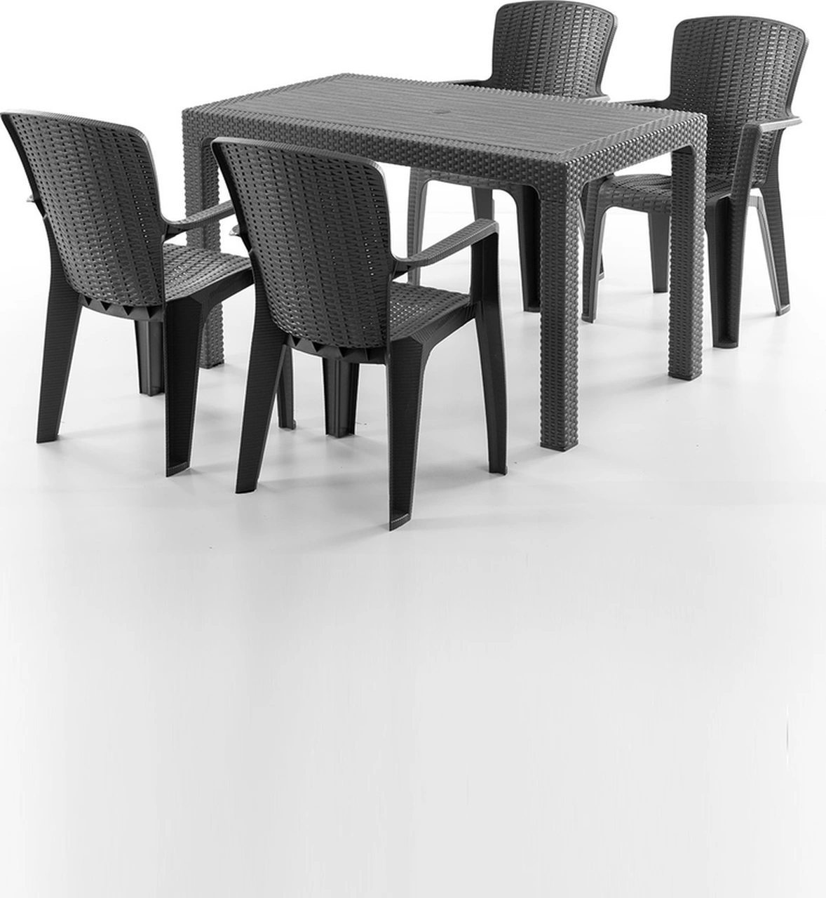 Side 4 Kişilik Rattan Masa Sandalye Takımı Siyah Siyah