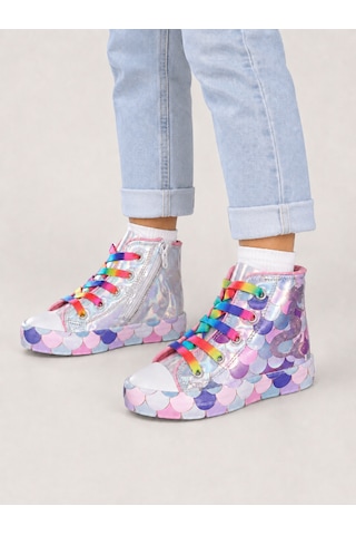 Mermaid Fermuarlı Hologram Kız Çocuk Sneakers Gri