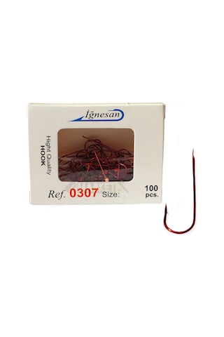 İğnesan 0307 Serisi Kırmızı Çapraz 100lü Paket Olta İğnesi - No-12 12