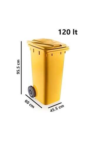 Omnipazar Sy-6505 Tekerlekli Kapaklı Plastik Çöp Konteyneri 120 Lt Sarı