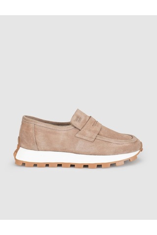 Monamae Krem Süet Deri Kadın Loafer Sneaker Ayakkabı
