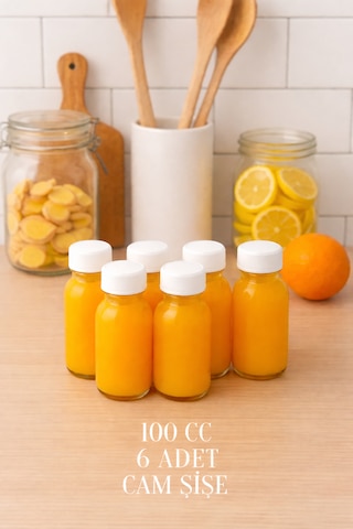 6 Adet 100 Ml Kilitli Beyaz Kapaklı Şeffaf Detox Shot Şişesi 100 Cc Ginger Şat Beyaz Cam Şişe Beyaz - Şeffaf