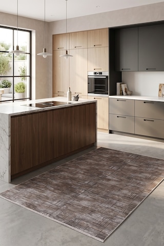 Villadia Home Textile Modern Desen Emboss Baskılı Dekoratif Kaymaz Taban Yıkanabilir Halı Yolluk Elit Şık Salon Oturma Odası Mutfak Koridor Antre Yatak Odası Halısı Yolluk Vdh4056kahve