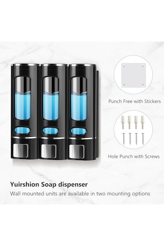 Mainshop 3 Adet Siyah Sıvı Sabunluk Plastik 400 Ml Duş Jeli Şampuan Şişesi , Hastane, Banyo, Mutfak M-52 Siyah