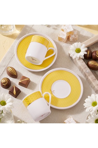 Aryıldız Nila 4 Parça 2 Kişilik Kahve Fincan Takımı Sarı 90 Ml Çok Renkli