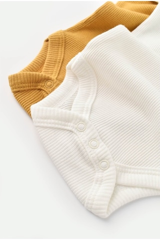 Rebebe Babycosy Modal 2 Li Kısa Kollu Bebek Badi - Bebek Body - Csym1120 (544631448) Hardal - Ekru