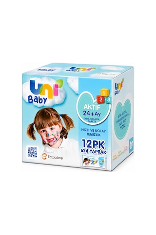 Uni Baby Islak Havlu Mendil 52 Yaprak Aktif 3pk 4 624 Yaprak 12'li Set