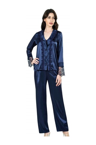 Ahu 7672 Saten Kısa 6lı Set - Lacivert