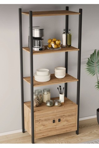 Çok Amaçli Tek Dolapli Iki Rafli Ünite Siyah Profil Çam Sunta 53x30x150 Cm Siyah - Çam