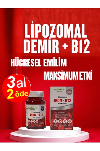 Walker's Vitamins Lipozomal B12 Demir C Vitamini Methylcobalamin Metilkobalamin Krom Pikolinat 30 Enerji Kapsül