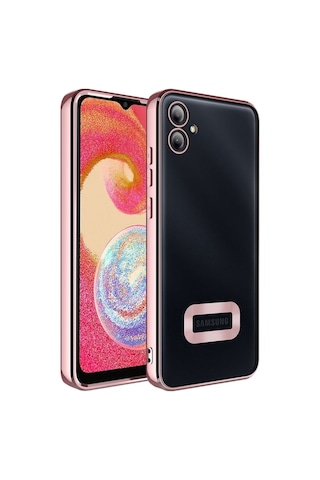 Galaxy A04e Kılıf Kamera Korumalı Logo Gösteren Zore Omega Kapak Rose Gold