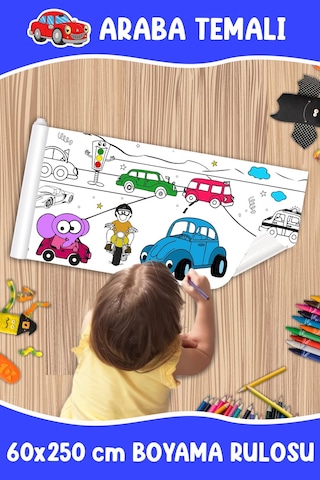 Melolisa Küçük Taşıtlar Temalı Dev Boyama Rulosu 60x250 Cm