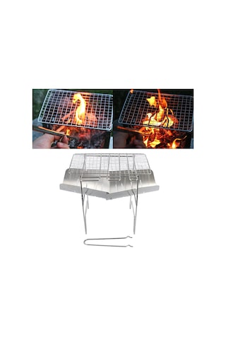 Homyl Barbekü Izgara Katlanır 3'lü-ocak+barbekü-çubuk+ızgara Gümüş