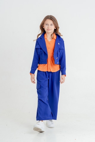 Kız Çocuk Crop Ceketli Üçlü Takım 4407 Saks