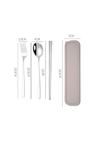 Sones 3 Adet / Set Taşınabilir Paslanmaz Çelik Sofra Takımı Yaratıcı Set Çubuk Kaşık Çatal Hediye, Renk: Çelik Diğer