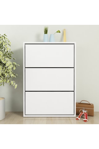 Moonlife 3 Kapaklı Kayar Raflı Ayakkabılık Beyaz