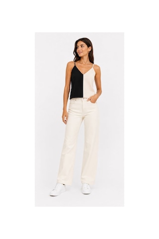 Onno Style Women Kolsuz Askılı V Yaka Triko Kadın Bluz Krem - Siyah