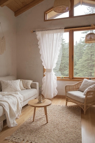 Fırfırlı Tül Perde Tek Kanat Romantik Volanlı Bağlamalı Taş