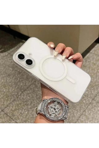 Apple iPhone Uyumlu 16 Tuna Buzlu Sert İnce Magsafe Telefon Kılıfı Şeffaf