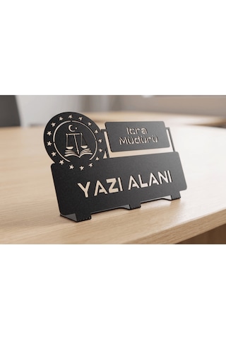 Kişiye Özel Hediyelik Adalet Bakanlık İcra Müdür Avukat Hakim Tasarımlı Metal Masaüstü İsimlik Siyah