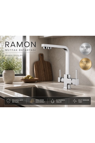 Sardıcı Ramon 3 Yollu Arıtmalı Mutfak Bataryası Pirinç Gövde Krom
