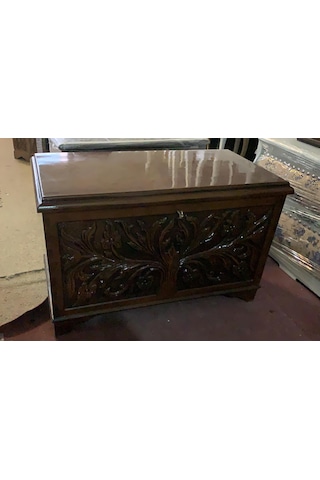 Çeyiz Sandık Ahşap Kayın El Oyma Model Kilitli Parlak Ceviz Natüre El Yapım