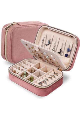 Mdl1-kadife Pembe Takı Kutusu Yeni Tasarım Fermuarlı Düzenleyici