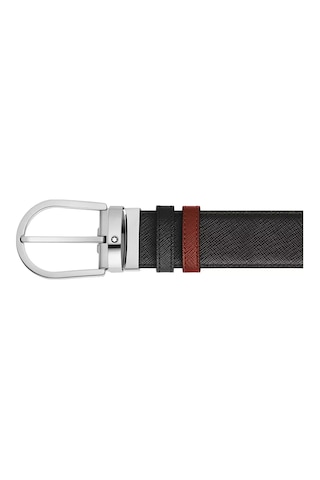 Montblanc Sartorial Deri At Nalı Tokalı 35 Mm Çift Taraflı Kemer Siyah