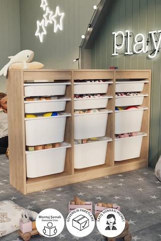 Bofigo 12 Sepetli Dolap Çok Amaçlı Dolap Oyuncak Dolabı Lara Safi