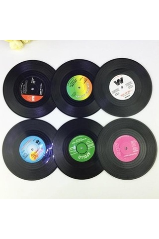 6 Adet Record Coaster Temizlemesi Kolay Hafif Retro Disk Kayıt Bardak Ev Restoran Bar Partisi İçin Siyah