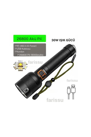 Everton Rt-063 A Beyaz Lazer Taktik El Feneri - 30w 2000 Lümen Profesyonel Aydınlatma Siyah