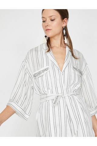 Koton Çizgili Kimono Siyah Çizgili 9yak58187cw