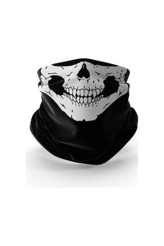 2 Adet Buff Kuru Kafa İskelet Maske Motorcu Kar Maskesi Boyunluk Maske Baf Ağızlık Mask Buff Siyah - Siyah