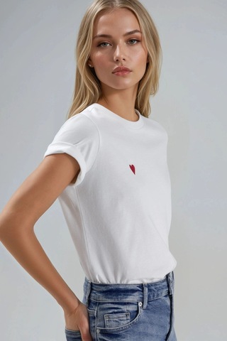 Hiccup Nakışlı Bisiklet Yaka Kısa Kollu %100 Pamuk T-shirt Beyaz