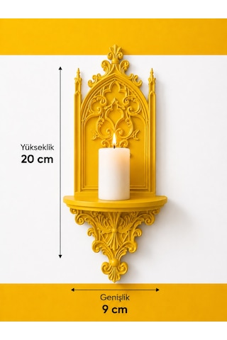 Gotik Katedral Duvar Şamdanlığı Dekoratif Mumluk Duvara Monte Gotik Duvar Dekoru 20x9 Cm Sarı Gotik Katedral Duvar Şamdanlığı Dekoratif Mumluk Duvara Monte Gotik Duvar Dekoru 20x9 Cm Sarı