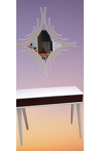 Dresuar Ahşap Kayın Retro Ayak Çift Çekmece CNC Ayna Beyaz Ceviz El Yapımı Beyaz - Ceviz