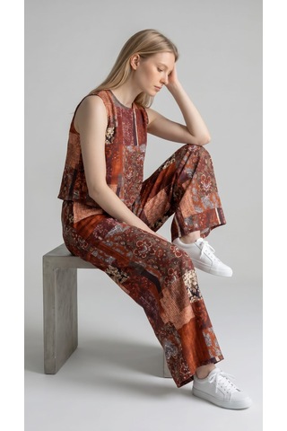 Nikitas Design Patchwork Desenli Viskoz İkili Takım Kiremit - Haki