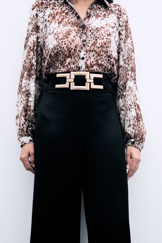 Sateen Bel Kemerli Saten Krep Pantolon - Siyah-135970 Siyah
