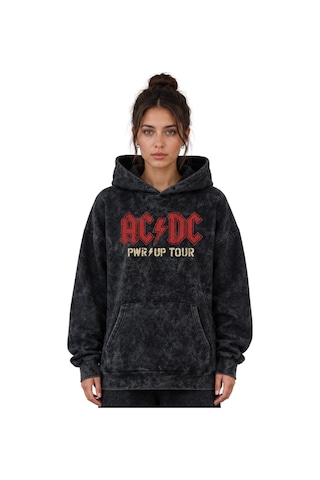 Sevbano Ac Dc Rock Metal Müzik Grubu Baskılı Unisex Oversize Yıkamalı Hoo Siyah